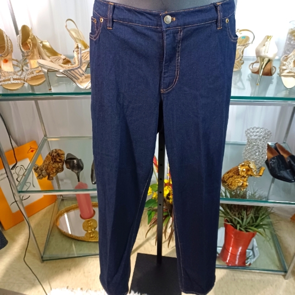 Chaps Daniella Straight Legs Jeans, Size:22W, Dark Blue